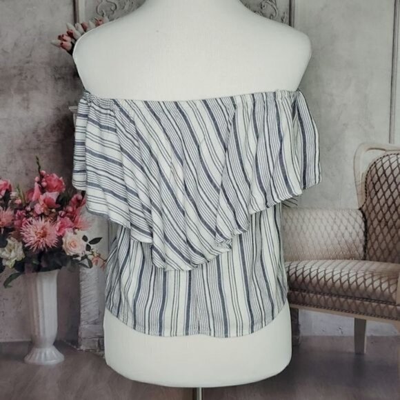 WAYF Blue White Pullover Striped Off the Shoulder Blouse Top Size XS Made in USA - Picture 13 of 16